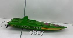 Vintage 37 Fuel Powered Model RC Jet Boat Green Ancient Art Parts, Not Run