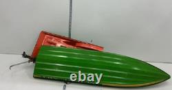 Vintage 37 Fuel Powered Model RC Jet Boat Green Ancient Art Parts, Not Run