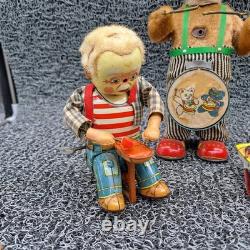 Vintage 50's Toy Lot Suzuki Bear Boat, Battery Bear Drummer, Shoe Cobbler. Parts
