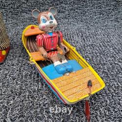 Vintage 50's Toy Lot Suzuki Bear Boat, Battery Bear Drummer, Shoe Cobbler. Parts