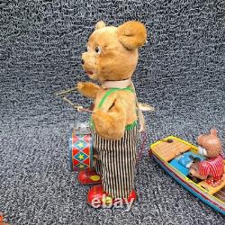 Vintage 50's Toy Lot Suzuki Bear Boat, Battery Bear Drummer, Shoe Cobbler. Parts