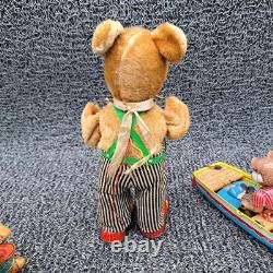 Vintage 50's Toy Lot Suzuki Bear Boat, Battery Bear Drummer, Shoe Cobbler. Parts
