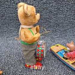 Vintage 50's Toy Lot Suzuki Bear Boat, Battery Bear Drummer, Shoe Cobbler. Parts