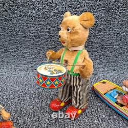 Vintage 50's Toy Lot Suzuki Bear Boat, Battery Bear Drummer, Shoe Cobbler. Parts