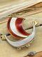 Vintage Aksel Holmsen Silver 925s Guilloche Enamel Viking Ship Brooch Red White