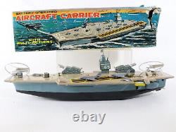 Vintage Aircraft Carrier Tin Battery Operated Boat With Box, Parts Marx J-9426 20