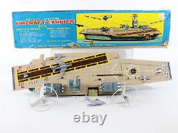 Vintage Aircraft Carrier Tin Battery Operated Boat With Box, Parts Marx J-9426 20