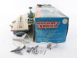 Vintage Aircraft Carrier Tin Battery Operated Boat With Box, Parts Marx J-9426 20