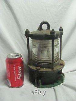 Vintage Antique Brass Bronze Boat Ship Navy Navigation Light Clear Fresnel Lens