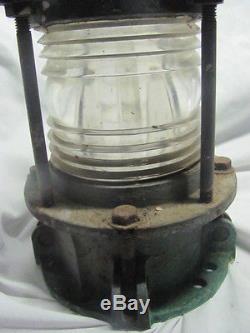 Vintage Antique Brass Bronze Boat Ship Navy Navigation Light Clear Fresnel Lens