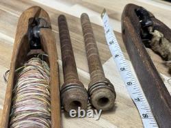 Vintage? Antique Loom Wooden Shuttle Boats Weaving 17? Bobbin? Parts? See Pics