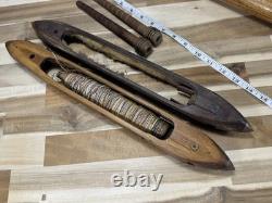 Vintage? Antique Loom Wooden Shuttle Boats Weaving 17? Bobbin? Parts? See Pics
