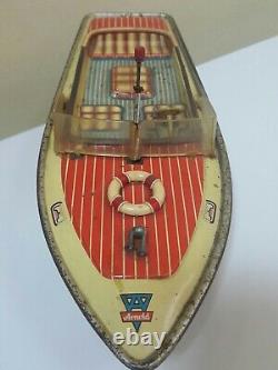Vintage Arnold Racing Boat Chris-craft Captain Driver Tin Toy Wind Up For Parts