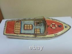 Vintage Arnold Racing Boat Chris-craft Captain Driver Tin Toy Wind Up For Parts