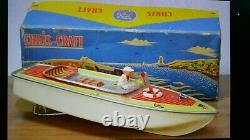 Vintage Arnold Racing Boat Chris-craft Captain Driver Tin Toy Wind Up For Parts