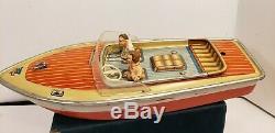 Vintage Arnold Tin Lithograph Wind Up 1950s Toy Boat For Parts Or Restoration