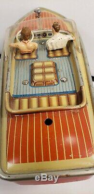 Vintage Arnold Tin Lithograph Wind Up 1950s Toy Boat For Parts Or Restoration