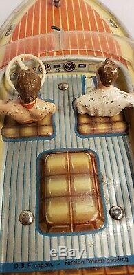 Vintage Arnold Tin Lithograph Wind Up 1950s Toy Boat For Parts Or Restoration