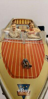 Vintage Arnold Tin Lithograph Wind Up 1950s Toy Boat For Parts Or Restoration