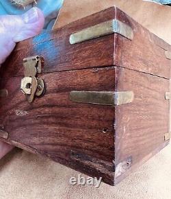 Vintage BOAT MAIL Lever, Ships Clock, Swiss Movement In Wood & Brass Storage Box