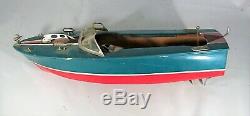 Vintage Battery Operated Wooden Motor Boat for Parts or Repair Not Working