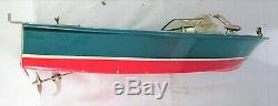 Vintage Battery Operated Wooden Motor Boat for Parts or Repair Not Working