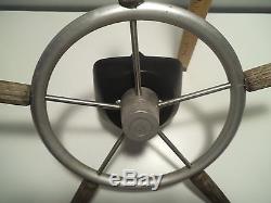 Vintage Boat Aluminum Steering Wheel Assembly Five Spoke Wood Handles 15