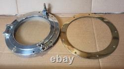 Vintage Boat Parts Cromed Porthole Window, Bronze Trim Ring Good Used Condition