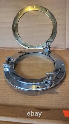 Vintage Boat Parts Cromed Porthole Window, Bronze Trim Ring Good Used Condition