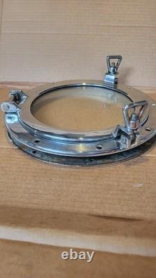 Vintage Boat Parts Cromed Porthole Window, Bronze Trim Ring Good Used Condition