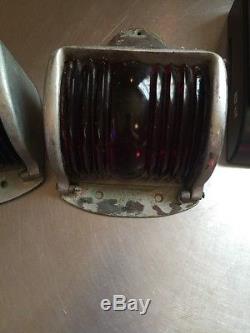 Vintage Boat Red Green Lights Flush Mount 5 Wide Glass Wilcox Crittenden Parts