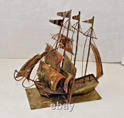 Vintage Book Ends 50s Nautical Copper Metal Clipper Schooner Missing Parts