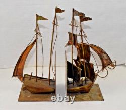 Vintage Book Ends 50s Nautical Copper Metal Clipper Schooner Missing Parts