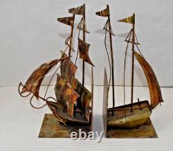 Vintage Book Ends 50s Nautical Copper Metal Clipper Schooner Missing Parts