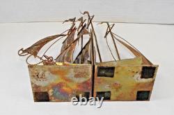 Vintage Book Ends 50s Nautical Copper Metal Clipper Schooner Missing Parts