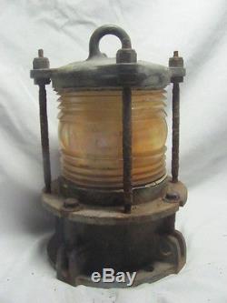 Vintage Brass Bronze Boat Ship Navy Navigation Light Clear Fresnel Lens