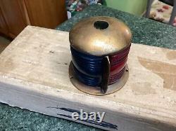 Vintage Brass Perko Bow Light With Red and Green Glass Boat Replacement Parts