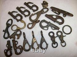 Vintage Bronze Lot of 20 Sailboat Nautical Boat Parts, Hanks, Snaps, Hooks, Cleat