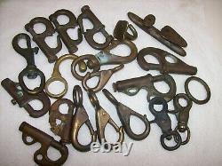 Vintage Bronze Lot of 20 Sailboat Nautical Boat Parts, Hanks, Snaps, Hooks, Cleat