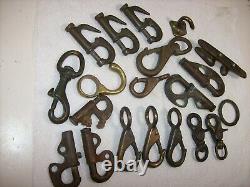 Vintage Bronze Lot of 20 Sailboat Nautical Boat Parts, Hanks, Snaps, Hooks, Cleat