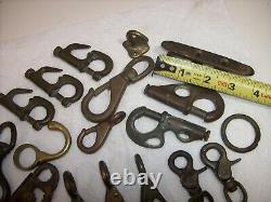 Vintage Bronze Lot of 20 Sailboat Nautical Boat Parts, Hanks, Snaps, Hooks, Cleat