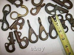 Vintage Bronze Lot of 20 Sailboat Nautical Boat Parts, Hanks, Snaps, Hooks, Cleat