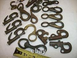 Vintage Bronze Lot of 20 Sailboat Nautical Boat Parts, Hanks, Snaps, Hooks, Cleat