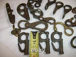 Vintage Bronze Lot of 20 Sailboat Nautical Boat Parts, Hanks, Snaps, Hooks, Cleat