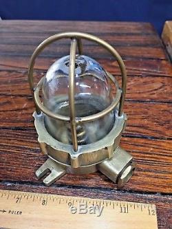 Vintage Bronze/brass Engine Room Light 6 Tall With Brass Cage To Protect Glass