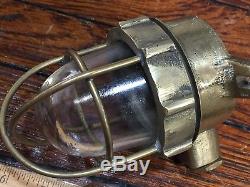 Vintage Bronze/brass Engine Room Light 6 Tall With Brass Cage To Protect Glass