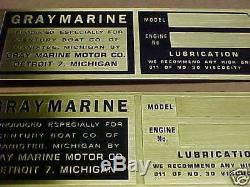 Vintage Century Boat Engine data plate Gray Marine acid Etched Brass