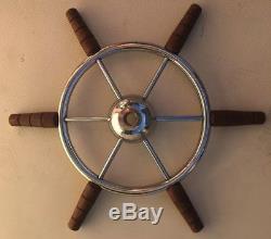 Vintage Chris Craft 6 Spoke 16 SS Teak CHRome Steering Wheel Helm Marine Boat