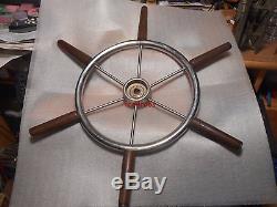 Vintage Chrome & Teak 22 Yacht Steering Wheel