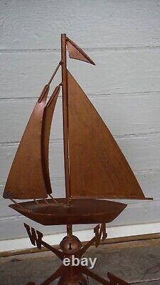 Vintage Copper Sail Boat Wind & Weathervane Home Décor, 9 Wide x 20 High EUC
